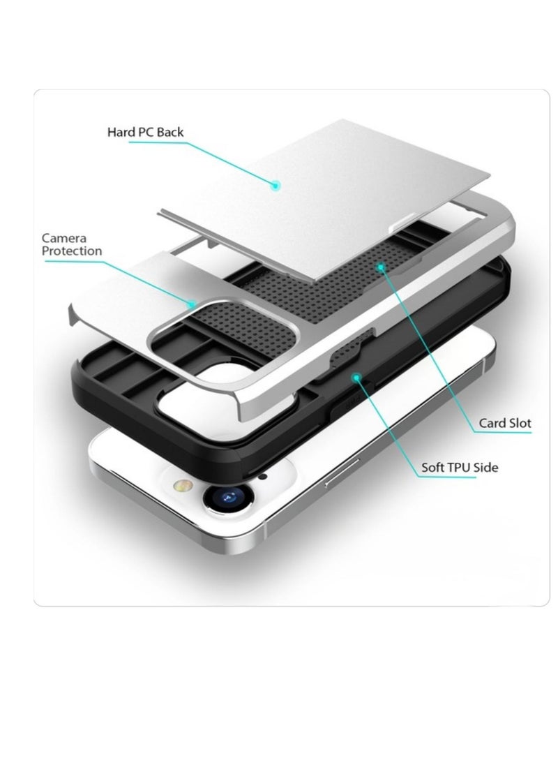GULFLINK iPhone 15 Pro Case with Card Holder Heavy Duty Protective Dual Layer Shockproof Hidden Card Slot Wallet Case White  - Image 5