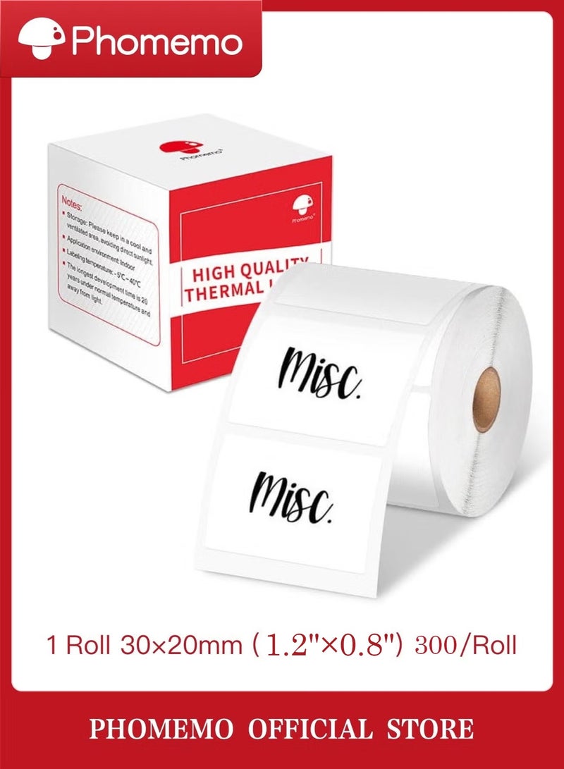 phomemo Thermal Sticker Label, 30mm×20mm(1.2"×0.8"Inch ) - 300/Roll, Compatible with M110/M120/M150/M200/M220/M221 Printer (Black on White) - Image 1