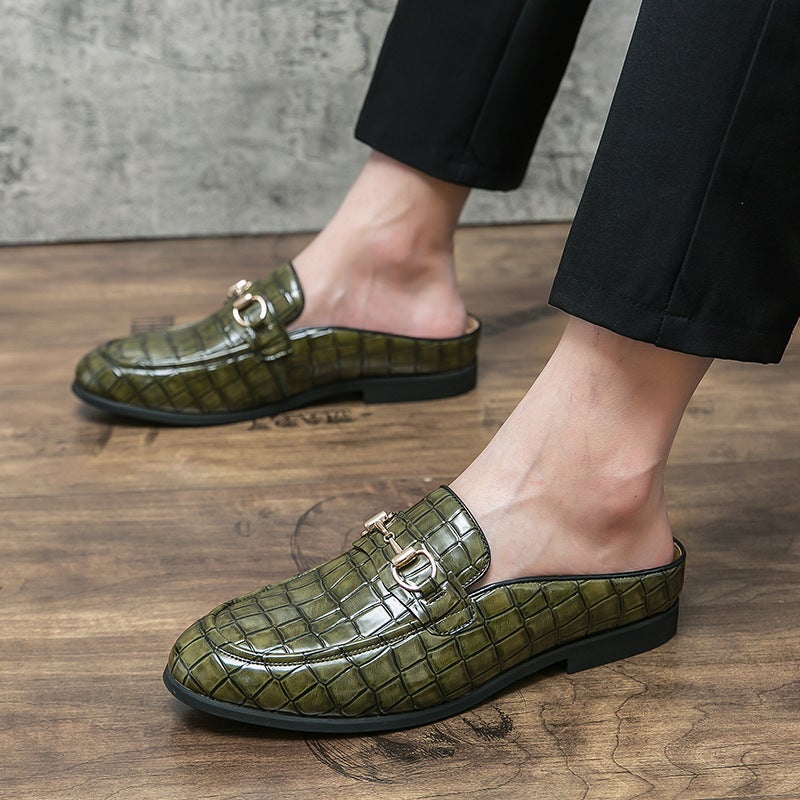 Large Size Summer Breathable Baotou Slippers Men'S British Fashion Horsebit Buckle Without Heel Small Leather Shoes - Image 3