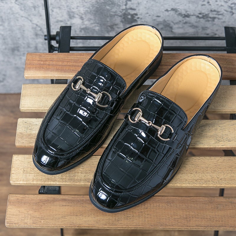 Large Size Summer Breathable Baotou Slippers Men'S British Fashion Horsebit Buckle Without Heel Small Leather Shoes - Image 4