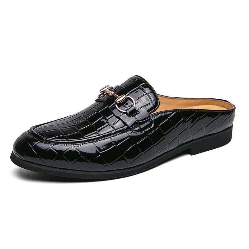 Large Size Summer Breathable Baotou Slippers Men'S British Fashion Horsebit Buckle Without Heel Small Leather Shoes - Image 1
