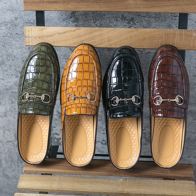 Large Size Summer Breathable Baotou Slippers Men'S British Fashion Horsebit Buckle Without Heel Small Leather Shoes - Image 5