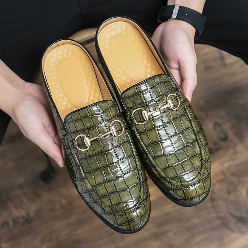 Large Size Summer Breathable Baotou Slippers Men'S British Fashion Horsebit Buckle Without Heel Small Leather Shoes - Image 2