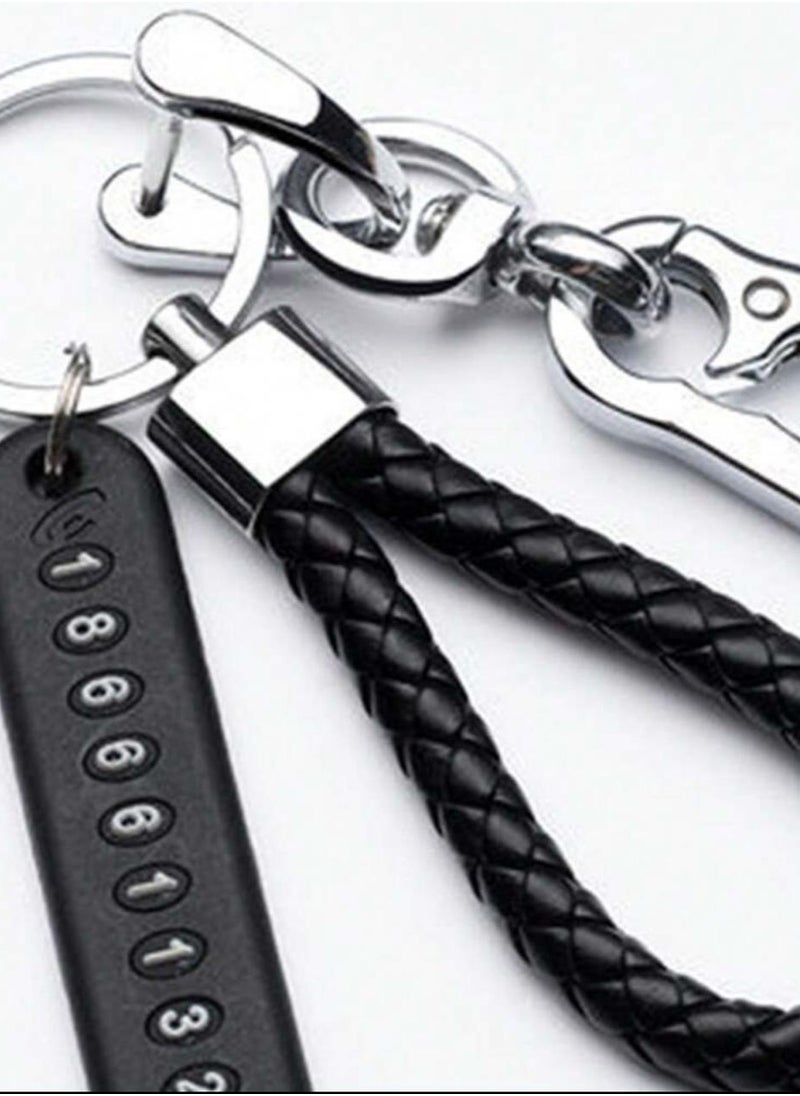 Generic Black Cell Phone Number Plate Braided Keychain for Women with Car Key Ring Lock Anti-Lost Protection  - Image 4