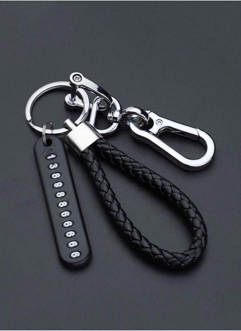 Generic Black Cell Phone Number Plate Braided Keychain for Women with Car Key Ring Lock Anti-Lost Protection  - Image 2