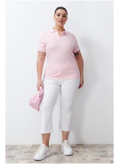 Pink Polo Neck Knitted T-shirt TBBSS24BF00045