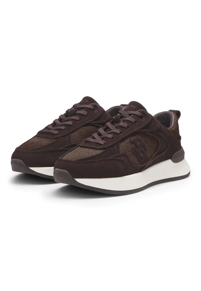 BOSS Trainers in suede and calf-hair leather
