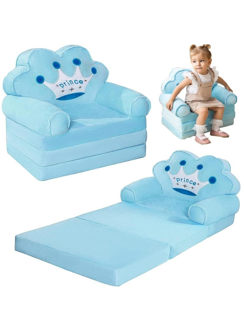MIXDE Kids sofa, Kids Foldable Sofa Bed, Princess Chair for Toddlers 1-3, Blue Cartoon Shape, High Density Foam, Fold Out Couch for Bedroom, Sofa Bed for Girls and Boys  - Image 1