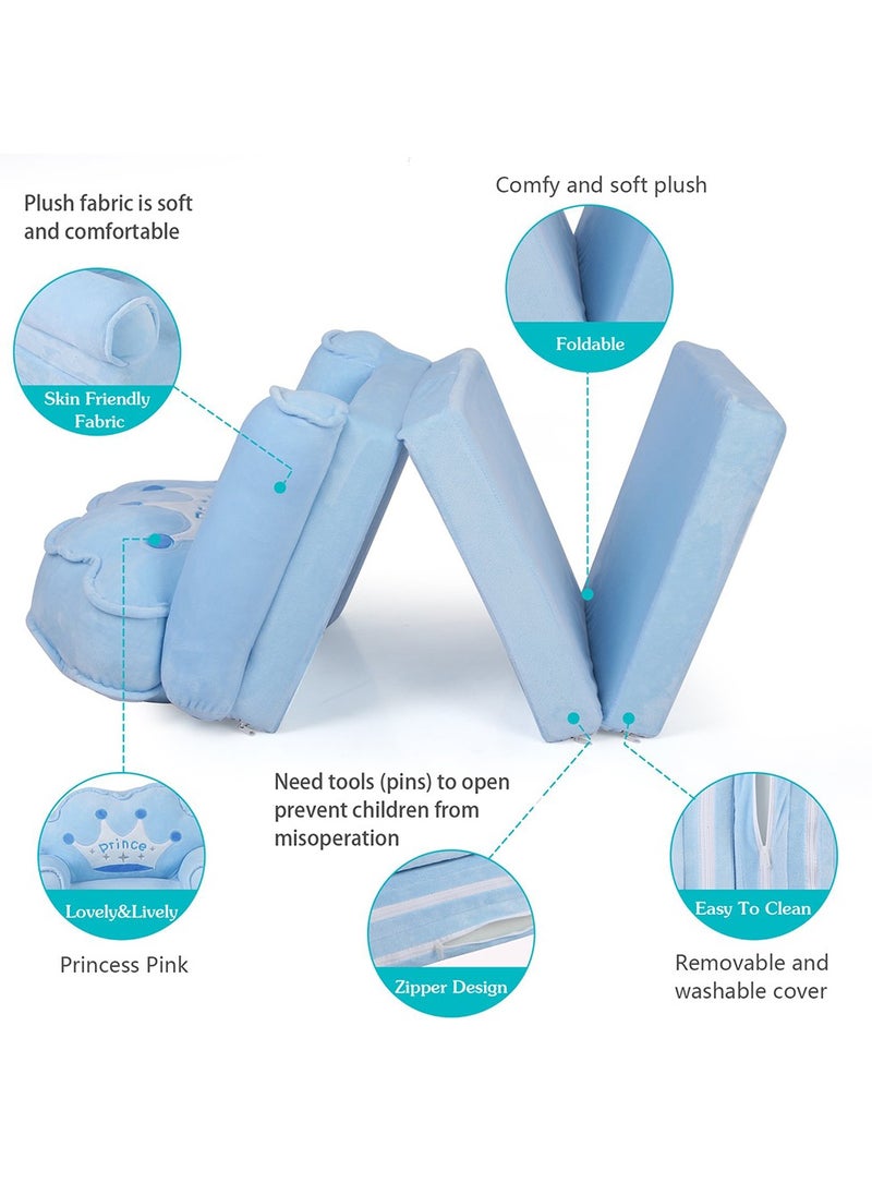 MIXDE Kids sofa, Kids Foldable Sofa Bed, Princess Chair for Toddlers 1-3, Blue Cartoon Shape, High Density Foam, Fold Out Couch for Bedroom, Sofa Bed for Girls and Boys  - Image 5