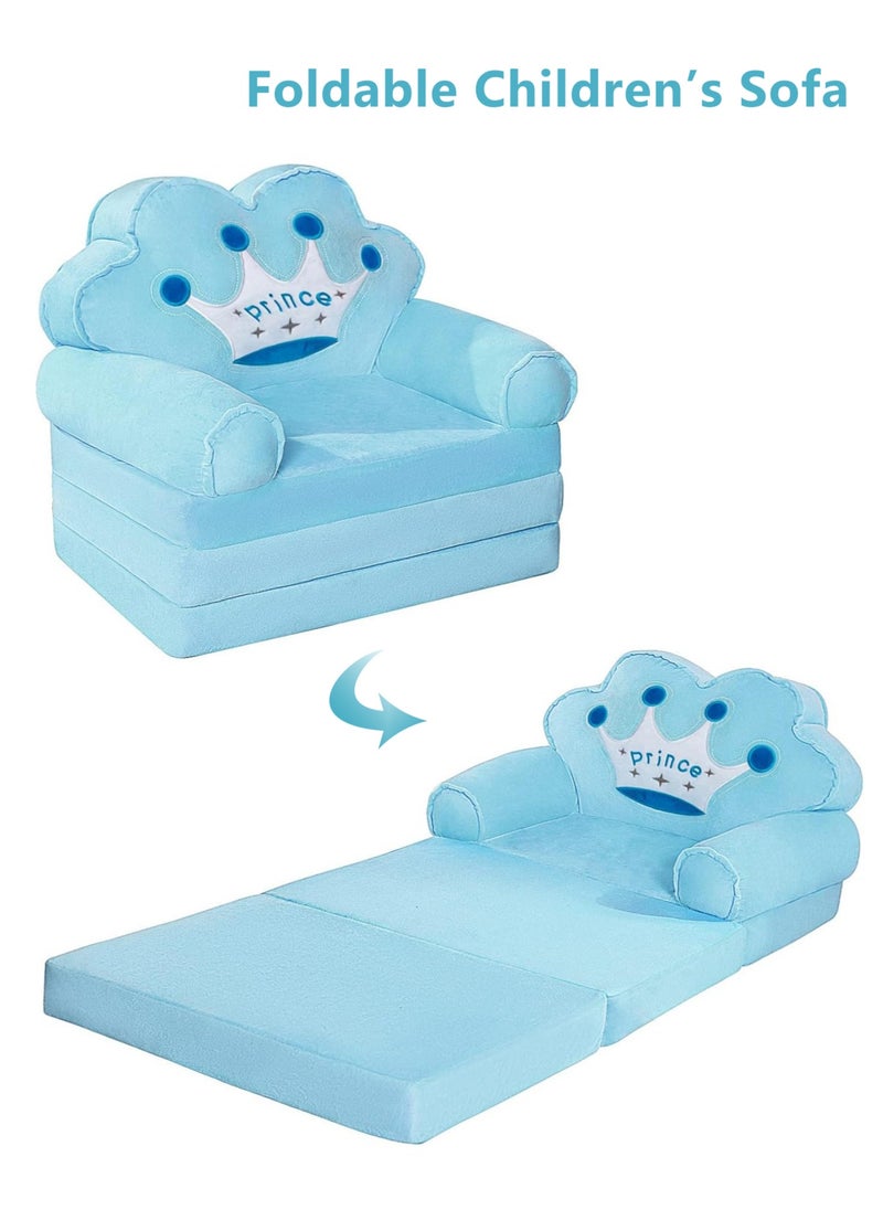 MIXDE Kids sofa, Kids Foldable Sofa Bed, Princess Chair for Toddlers 1-3, Blue Cartoon Shape, High Density Foam, Fold Out Couch for Bedroom, Sofa Bed for Girls and Boys  - Image 4