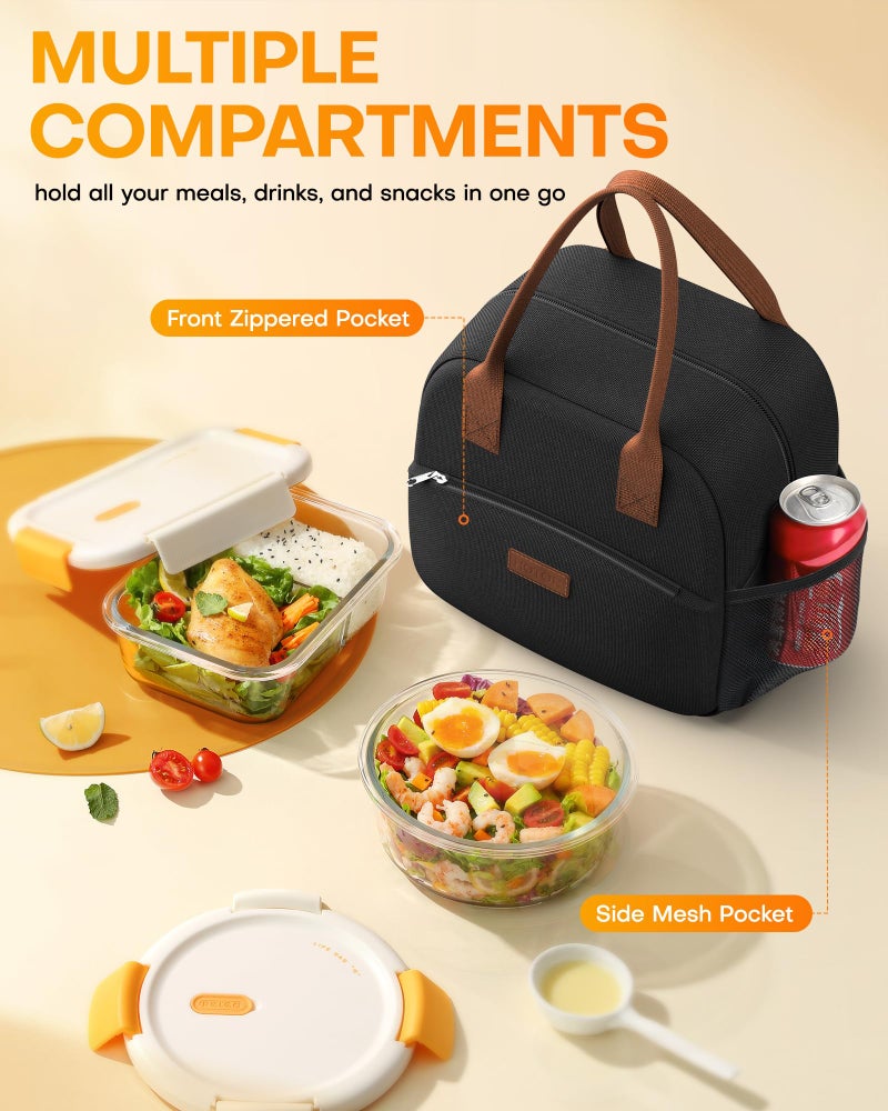 HOTOR Lunch Bag for Women & Men - Wear-Resistant Insulated Lunch Box with Large Capacity, Multi-Functional Cooler Bag for Office, Picnic, Black, 12L, 12.20" x 6.30" x 10.20" - Image 2