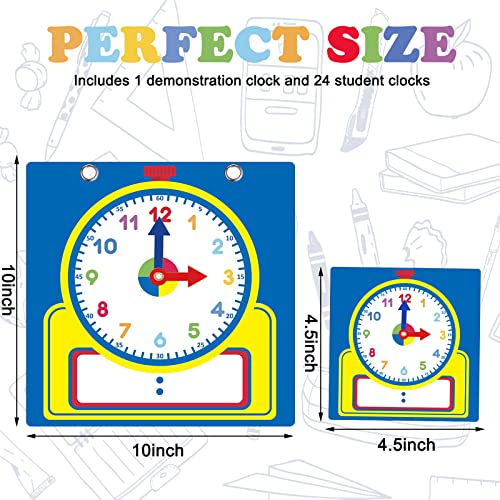 Junkin 25 Pcs Teaching Clock Kit Learning Clocks for Kids Learning Time with Erasable Surface for Home School Classroom SuppliesCute Style - Image 5
