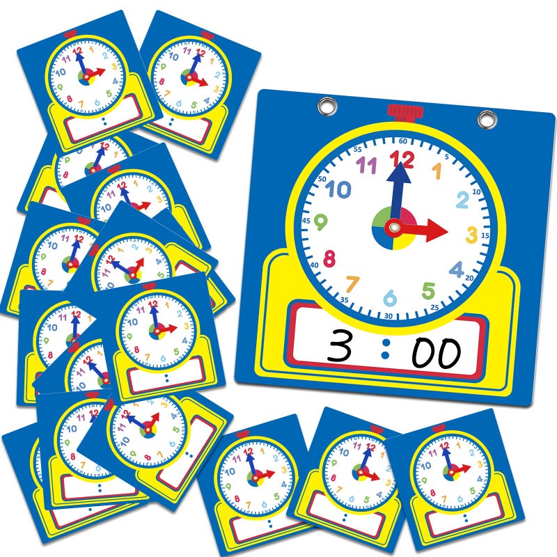 Junkin 25 Pcs Teaching Clock Kit Learning Clocks for Kids Learning Time with Erasable Surface for Home School Classroom SuppliesCute Style - Image 4