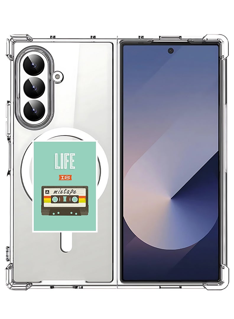 Theodor Magnetic Case for Samsung Galaxy Z Fold 7 Compatible with MagSafe Wireless Charging, Shockproof Phone Bumper Cover Life is a Mixtape - Image 1