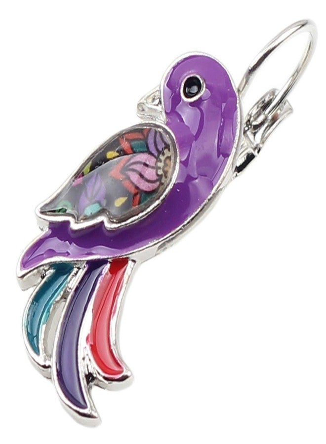 DUOWEI Enamel Parrot Bird Earrings Dangle Parrot French Clip Earrings Jewelry for Women (Purple) - Image 2