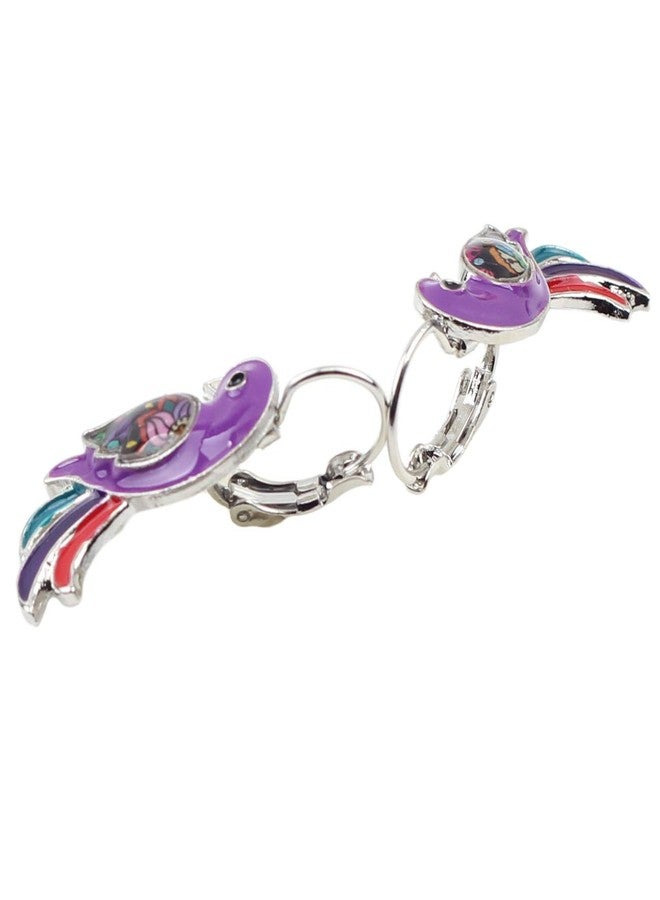 DUOWEI Enamel Parrot Bird Earrings Dangle Parrot French Clip Earrings Jewelry for Women (Purple) - Image 4