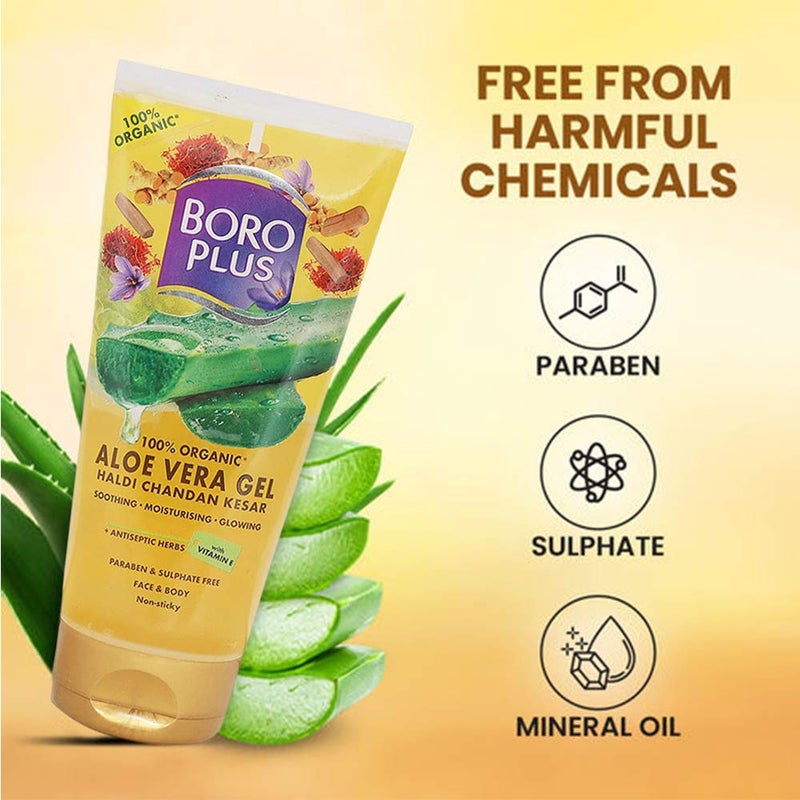 Boroplus Aloe Vera Gel | Moisturizing Gel with Haldi, Chandan & Kesar | Non-Sticky Facial Gel | Removes Pimples & Dark Spots | Provides Radiant & Glowing Skin | 5.07 Oz/150ml - Image 3
