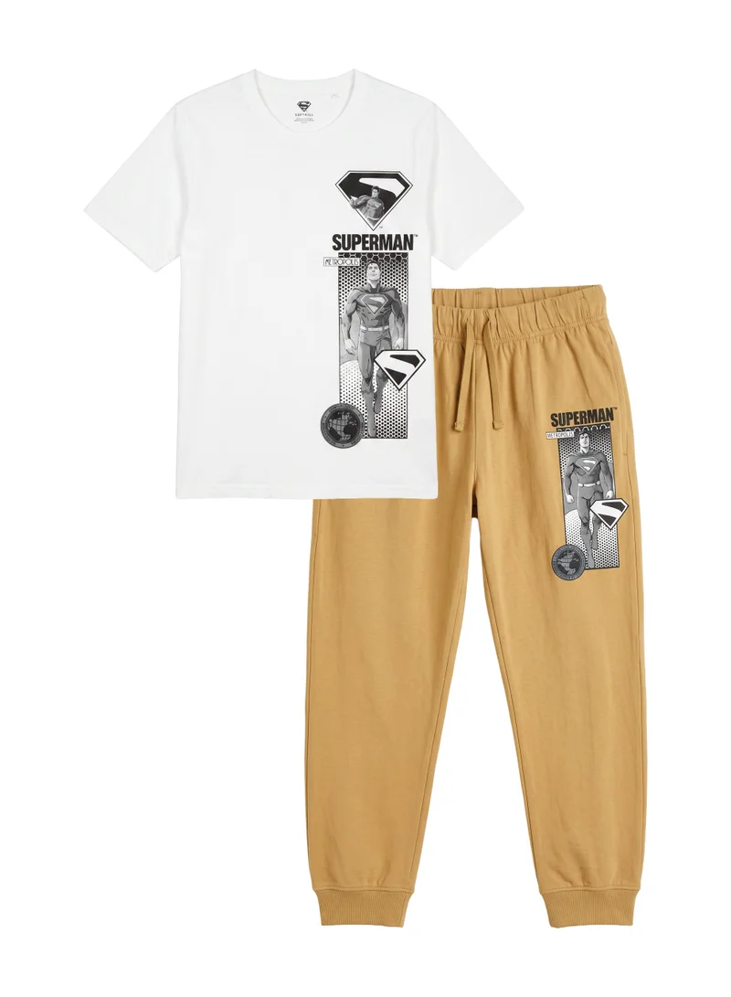 Warner Bros. Warner Bros. Superman Men's Pyjama Set | Official Superman T-Shirt & Lounge Pants Sleepwear Set | Comfortable Cotton Nightwear for Men | Superhero Loungewear & Pajama Set