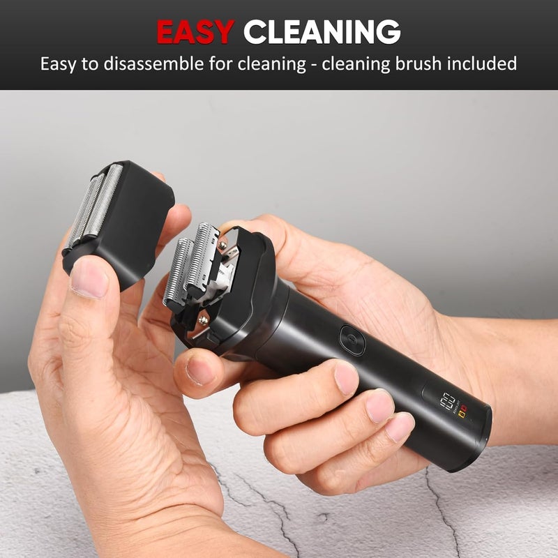 AccLoo Electric Shaver for Men – 3-Blade Cordless Rechargeable Foil Shaver, IPX6 Waterproof Electric Razor for Face with Pop-Up Trimmer | Lightweight Handheld Design, Travel-Friendly (Black) - Image 4