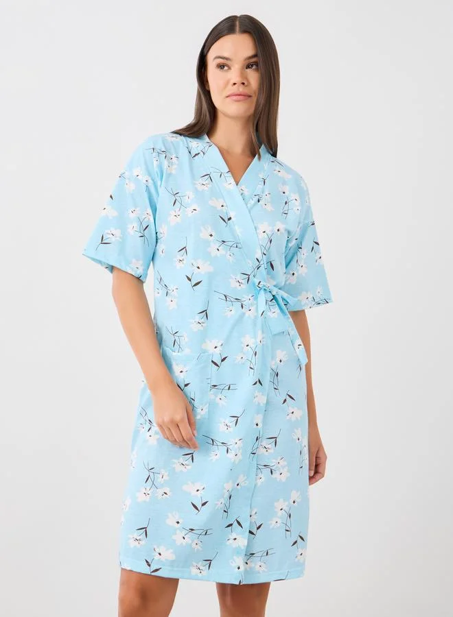 Styli Styli All-Over Floral Print Robe with Tie-Up Detail