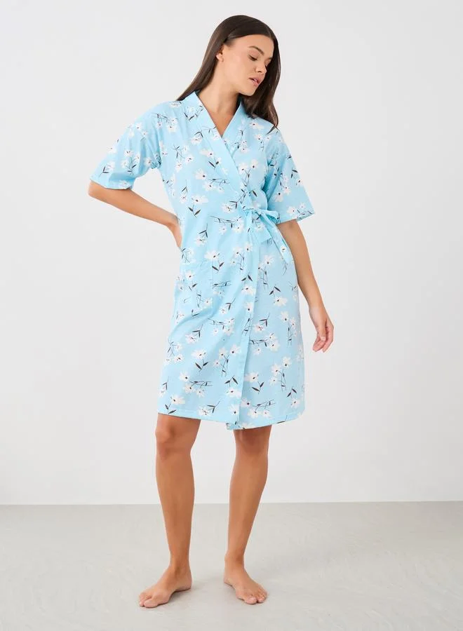 Styli Styli All-Over Floral Print Robe with Tie-Up Detail