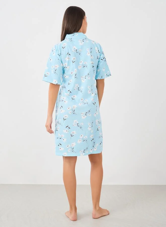 Styli Styli All-Over Floral Print Robe with Tie-Up Detail