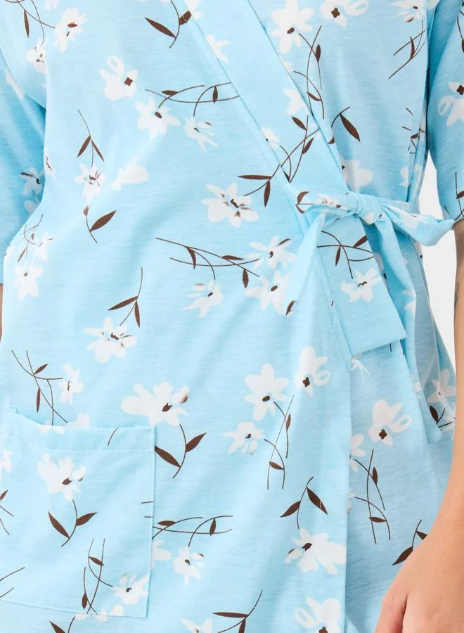 Styli Styli All-Over Floral Print Robe with Tie-Up Detail
