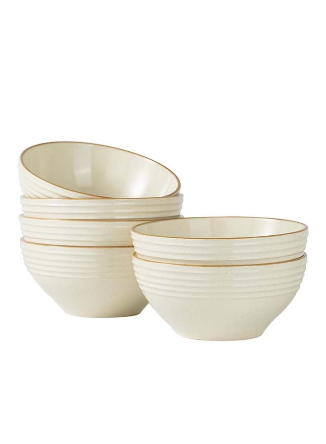 Famiware Jupiter 6 Piece Stoneware Bowls Set in 5.5 inches, Serving Bowl for Cereal, Soup, Rice, Pasta, Scratch Resistant, Microwave & Dishwasher Safe, Vanilla White  - Image 1