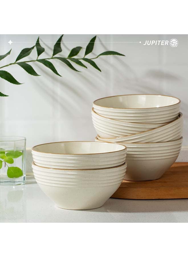 Famiware Jupiter 6 Piece Stoneware Bowls Set in 5.5 inches, Serving Bowl for Cereal, Soup, Rice, Pasta, Scratch Resistant, Microwave & Dishwasher Safe, Vanilla White  - Image 2
