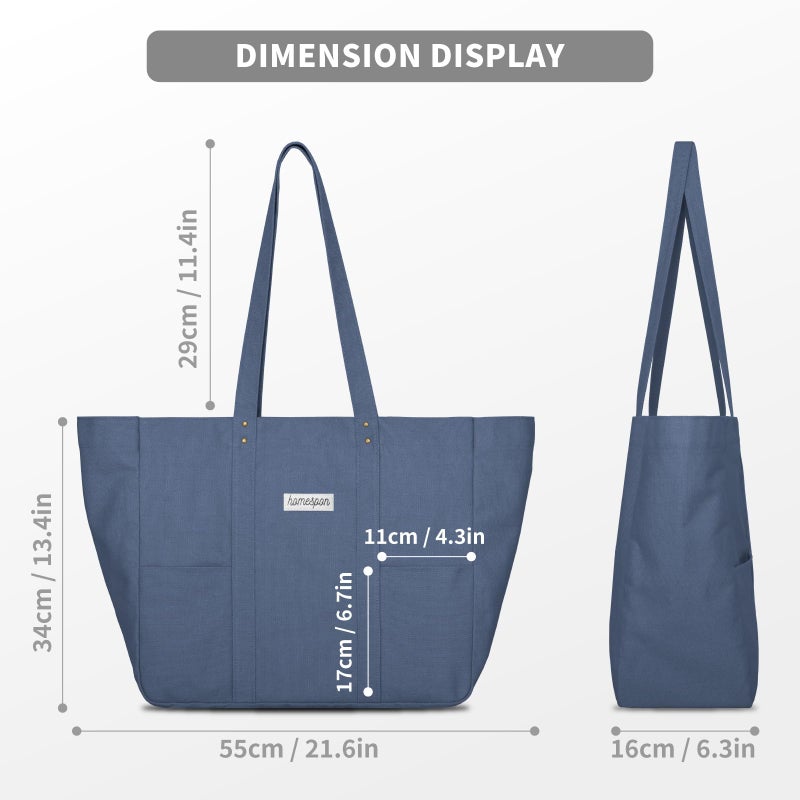 HOMESPON Large Canvas Tote Bag for Women Everything Bag with Pockets and Laptop Sleeve (Blue) - Image 4