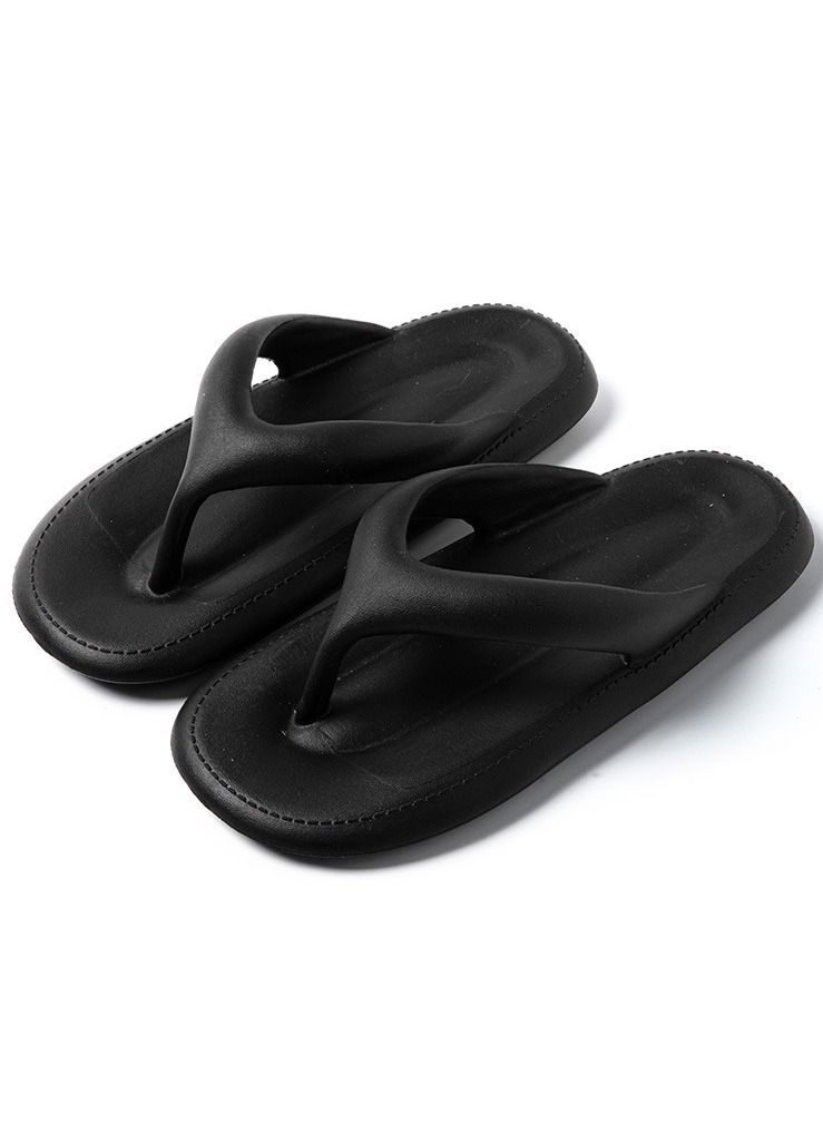 إسكدنيا Comfortable Solid Color Thick Soled Flip Flops Indoor Outdoor Non Slip Flip Flops Black