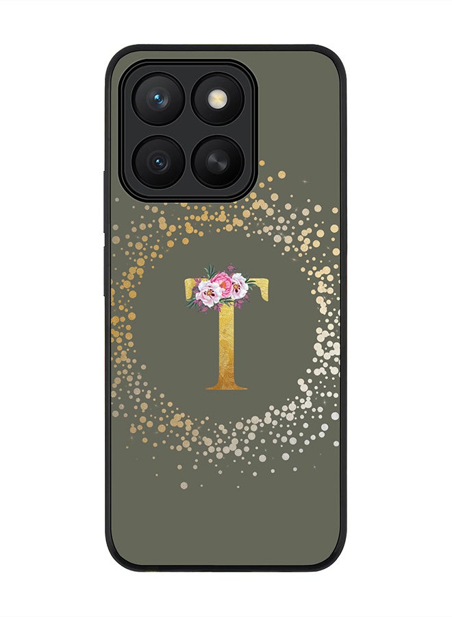 Stylizedd For Honor X8c Case,Slim fit Camera Protection, Shockproof Thin Phone cover  - Custom Monogram Floral - T  (Olive Green )