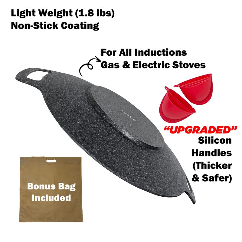 Saltlas Korean Style BBQ Grill Pan for Stove Top, Camping and IH, 13" Round Griddle With Double Bottom, Non-stick Coating Frying Pan - Image 4