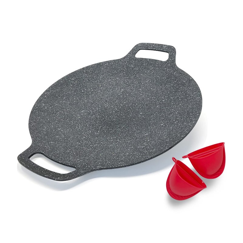 Saltlas Korean Style BBQ Grill Pan for Stove Top, Camping and IH, 13" Round Griddle With Double Bottom, Non-stick Coating Frying Pan - Image 1
