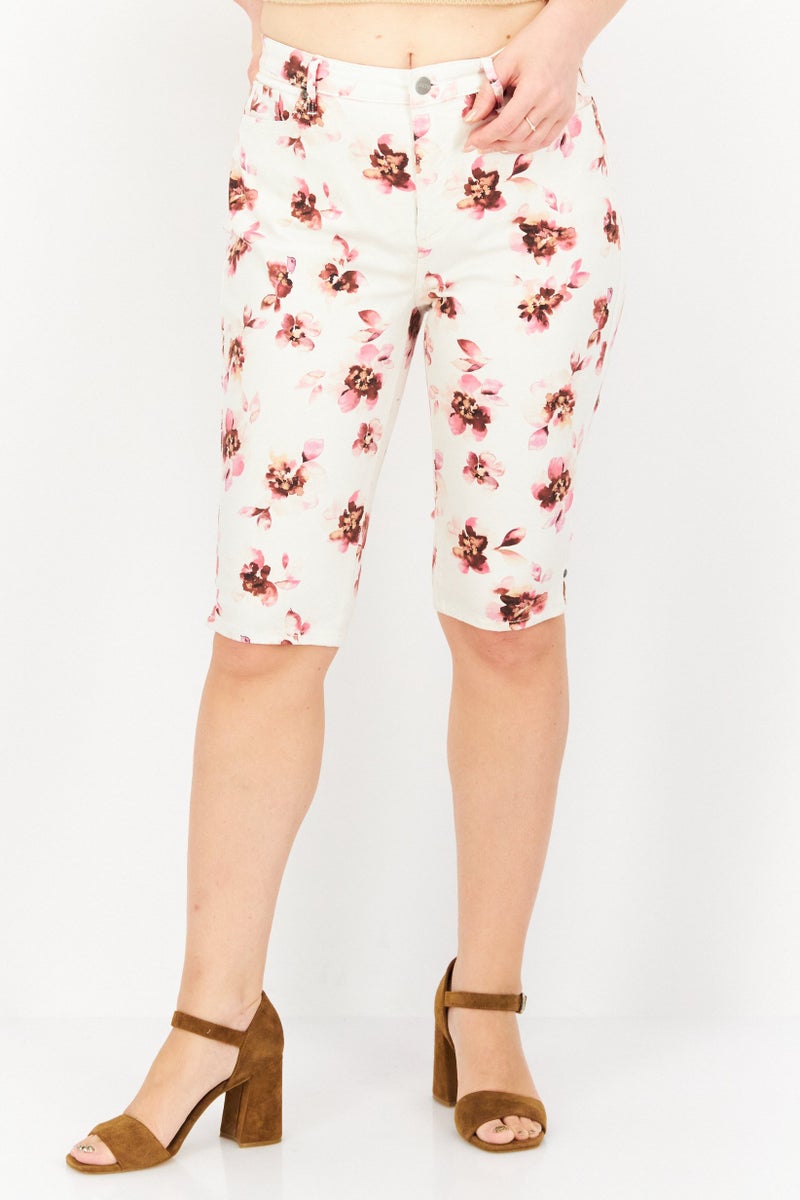 NYDJ Women Floral Print Knee Length Denim Shorts, Multicolor - Image 1