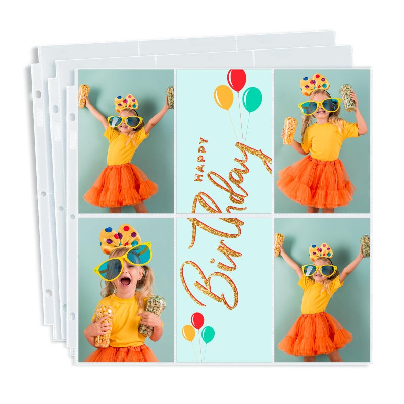 Dunwell Photo Album Refill Pages 12x12 4x6 Vertical 25 Pack Holds 300 4x6 Photos Sleeves for 3Ring Scrapbook Binder 12x12 AcidFree Poly Sheet Protectors