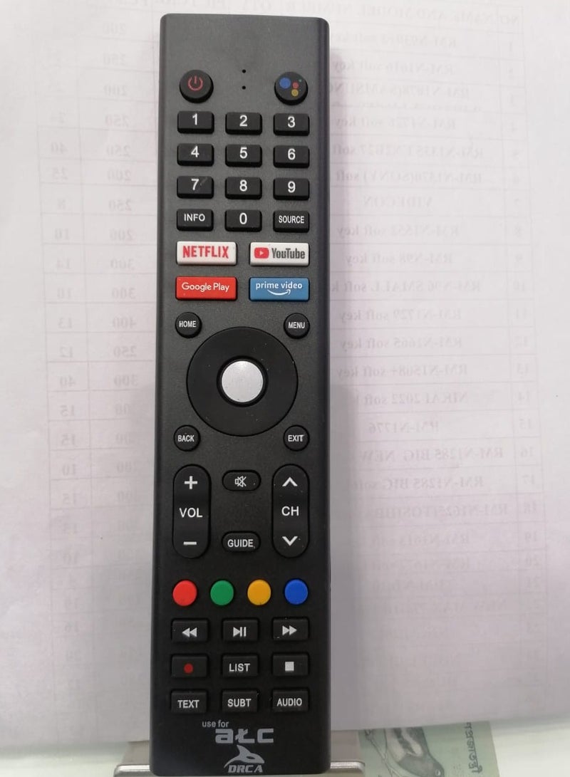 ATC Smart TV Remote - Replacement Remote Control Compatible For ATC Smart LCD LED TVs with Google Play, Netflix, Prime Video & YouTube Smart Keys - Black - Image 1