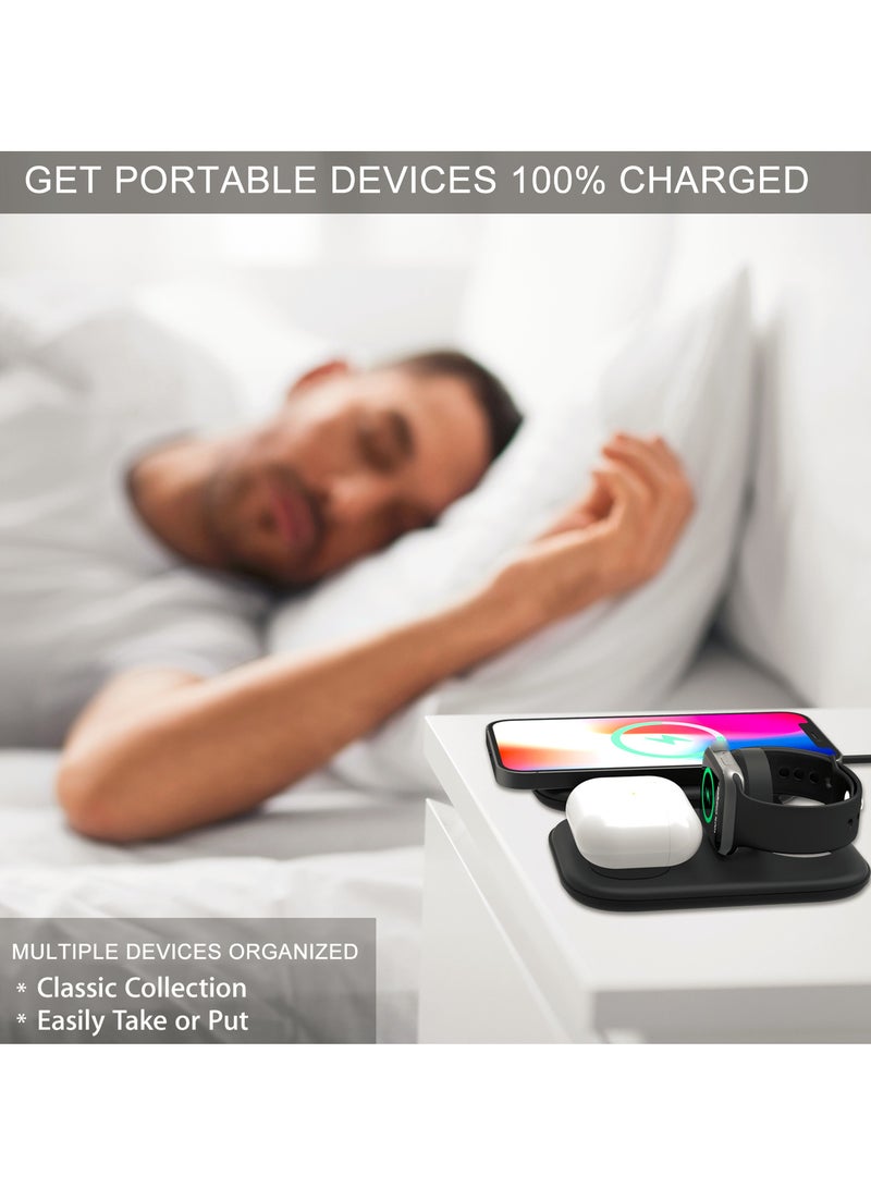 F20 Magnetic Foldable Wireless Charger 3 in 1 Charging Station 15W Fast Charging Pad for Multiple Devices Compatible with iOS Phone Watch Earphones Replacement - Image 3