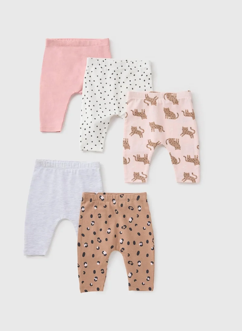 Matalan 5 Pack Baby Multicolour Leopard Leggings