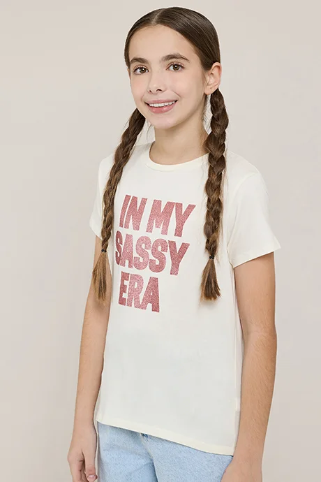 R&B Typography Print T-Shirt with Crew Neck and Short Sleeves
