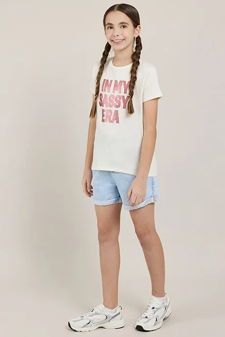 R&B Typography Print T-Shirt with Crew Neck and Short Sleeves