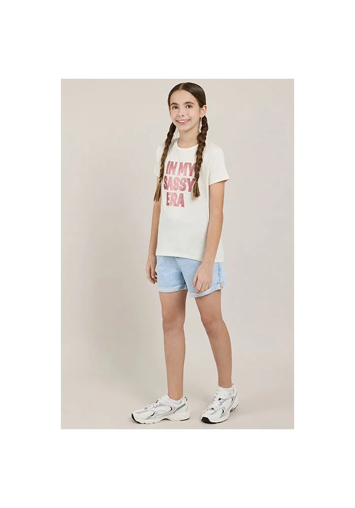 أر أند بي Typography Print T-Shirt with Crew Neck and Short Sleeves