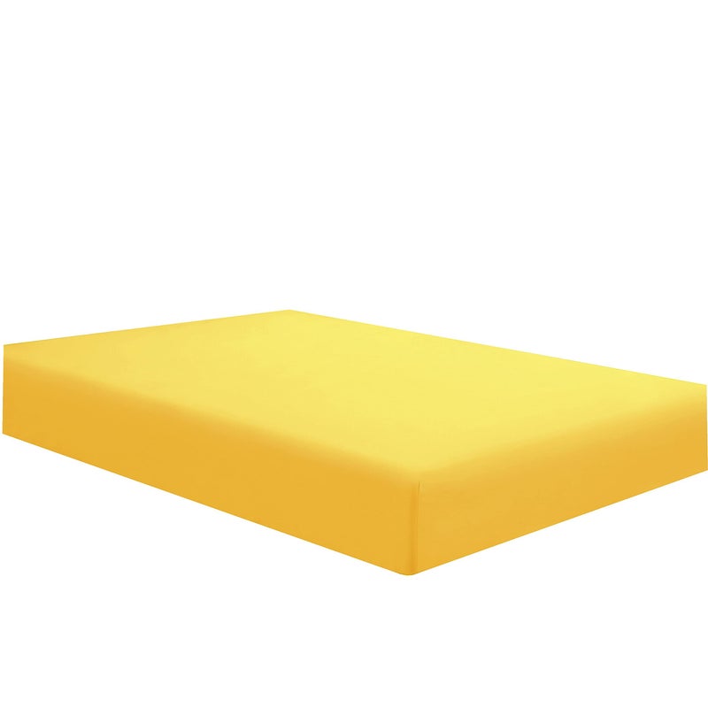 Sfoothome Single Fitted Sheet Queen  Yellow  Deep Pocket Brushed Velvety Microfiber Breathable Extra Soft and Comfortable  Wrinkle Fade Stain and Abrasion Resistant