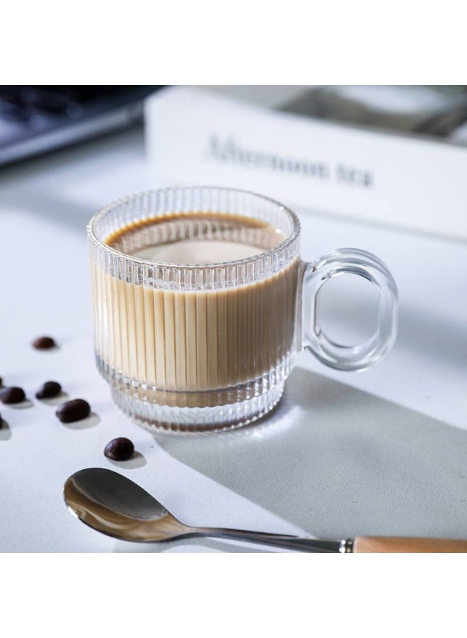 Transparent Glass Coffee Cup Set, 6 Sets (12 Pieces) Striped Tea Cups with Saucers, Modern Classic Design for Home, Office, Cafe - Image 3