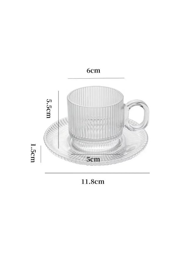 Transparent Glass Coffee Cup Set, 6 Sets (12 Pieces) Striped Tea Cups with Saucers, Modern Classic Design for Home, Office, Cafe - Image 4