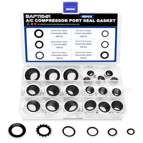 Daptemn 85PCS AC Compressor Seal Washers Kit 6 Sizes Air Conditioning Compressor Port Gasket Repairs Universal Automotive SelfCentered Bonded Sealing Washers ID 8mm175mm Black - Image 1
