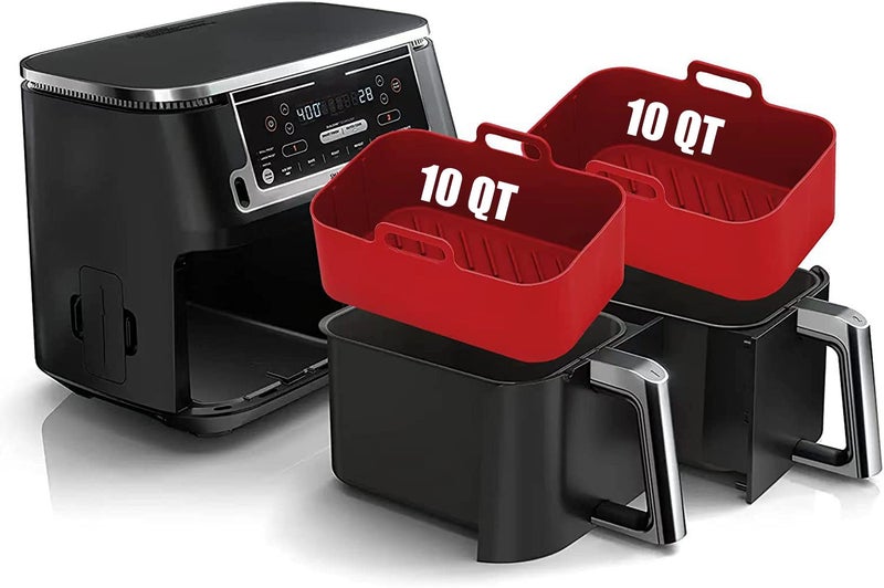 MMH 10QT Air Fryer Silicone Liners for Ninja Dual Zone DZ401DZ550DZ302for Ninja DoubleStack SL401SL4512PC Reusable Airfryer Baking Tray Replacement Basket for Cosori 9QT 8in1 Dual Air FryerRed