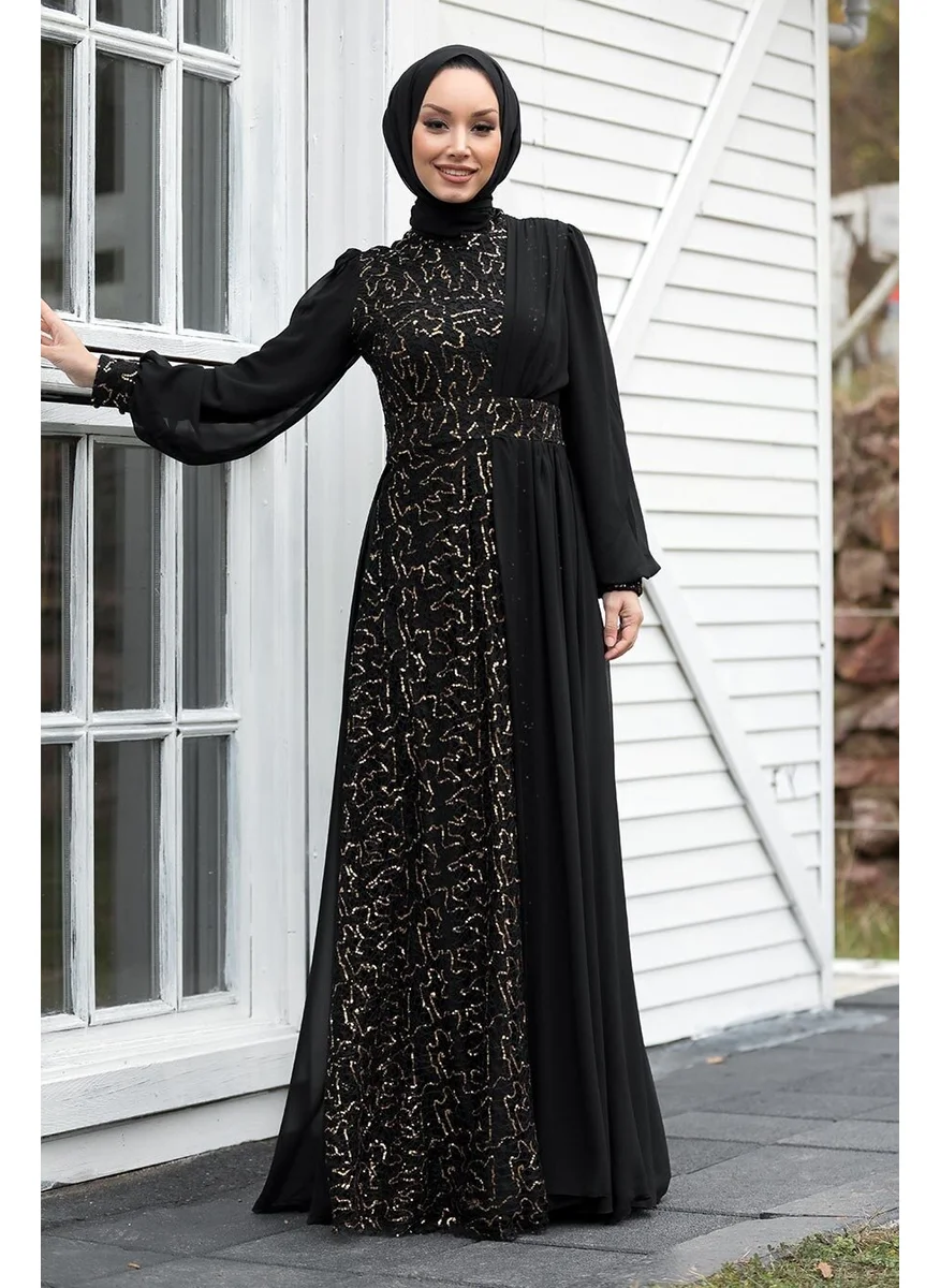 Neva Style Hijab Evening Dress - Sequined Gold Hijab Evening Dress 5408GOLD