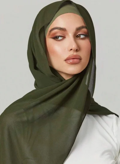 AL BENT AL SHARQIEH shawl Army  Green chiffon hijab headscarf