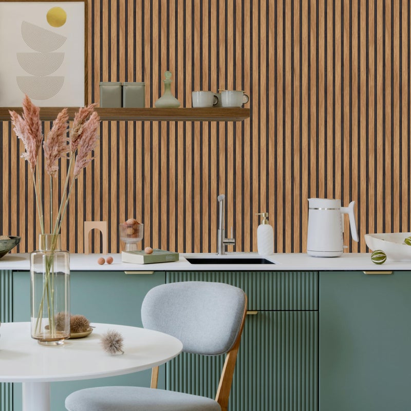 Main Street â€“ 12-Pack of 11 x 16" Peel and Stick Eco-Friendly Wallpaper Sheets â€“ Wood Slat Panel Design â€“ Removable Stick-On Wall DÃ©cor for DIY Projects and Home Styling - Image 4